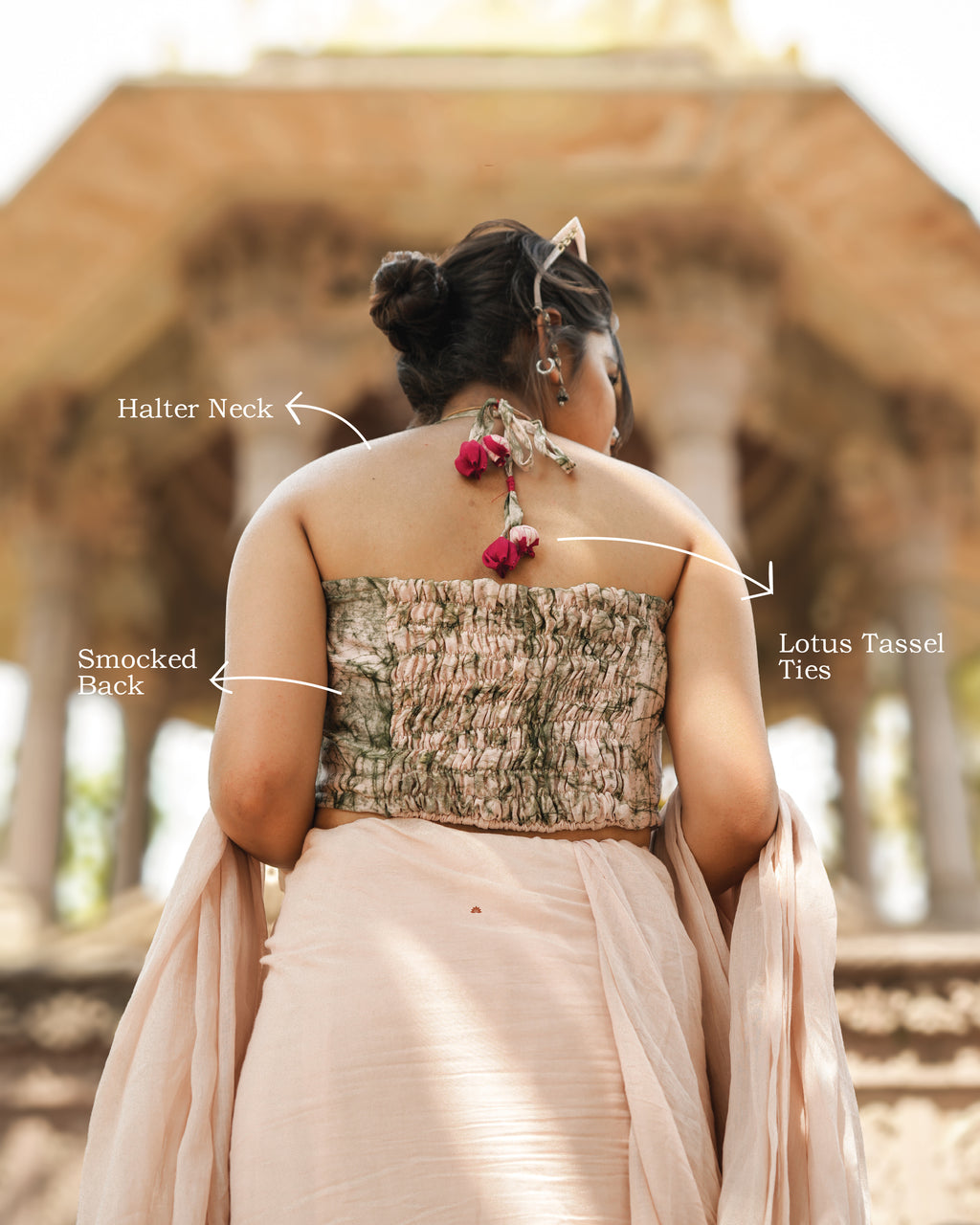 Powder pink & green loom Chanderi blouse