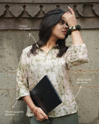 Powder pink & green Chanderi waxed shirt