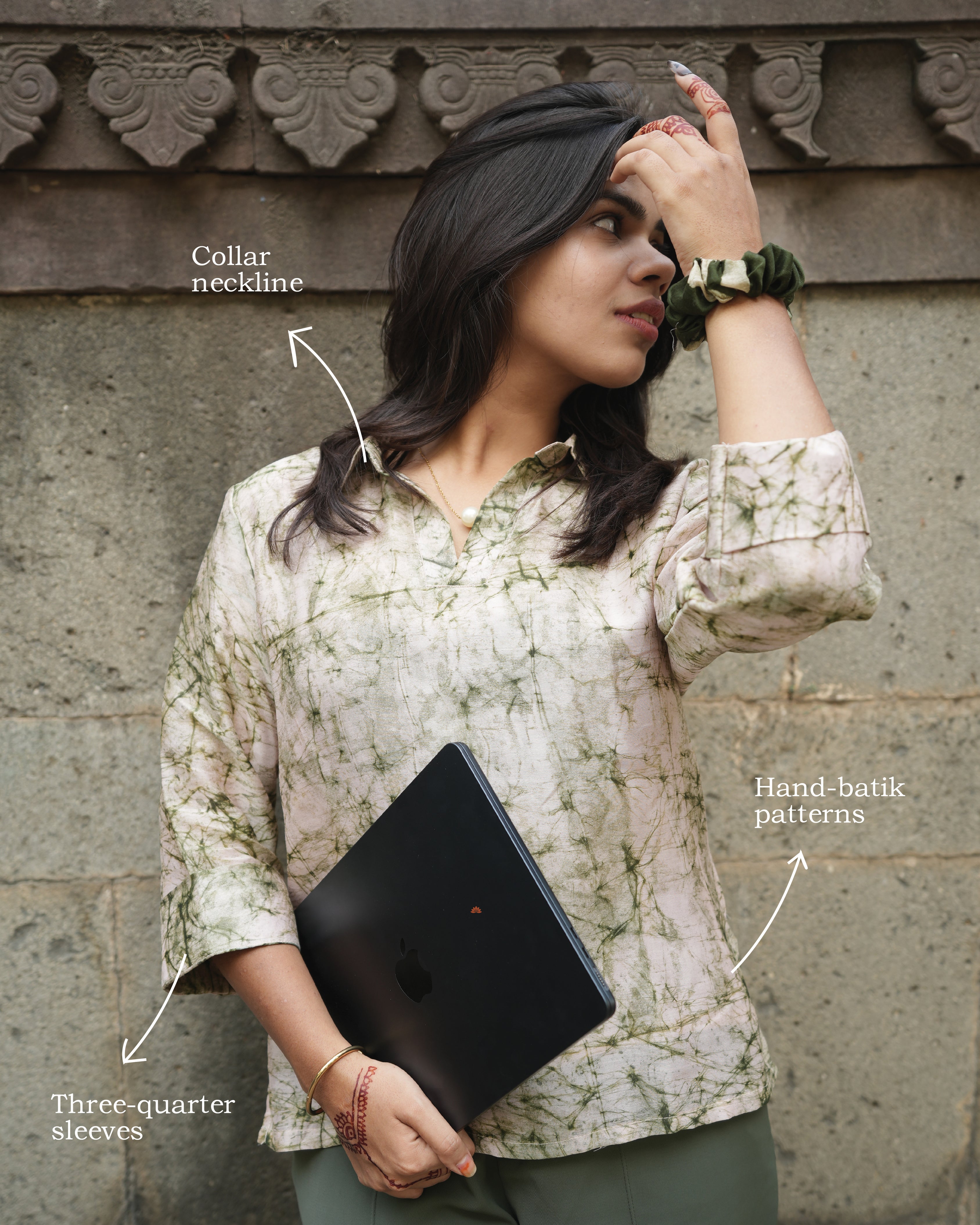 Powder pink & green Chanderi waxed shirt