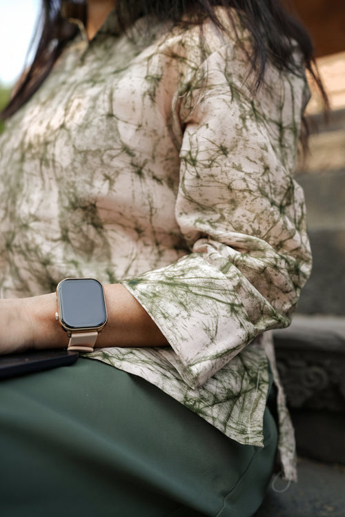 Powder pink & green Chanderi waxed shirt