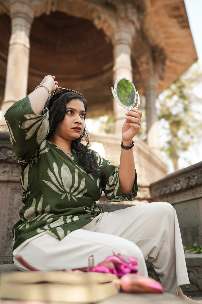 Gehra Green Kamal Chanderi Wrap around top