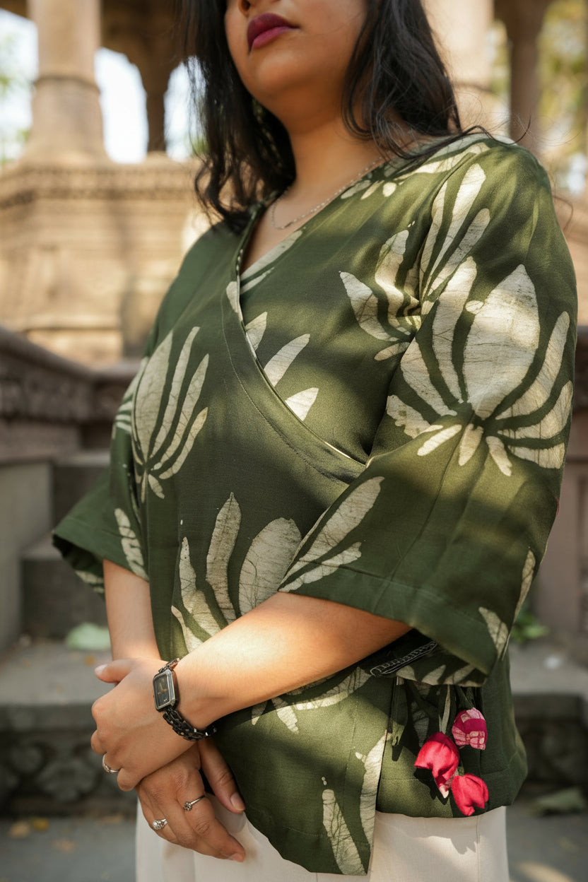 Gehra Green Kamal Chanderi Wrap around top