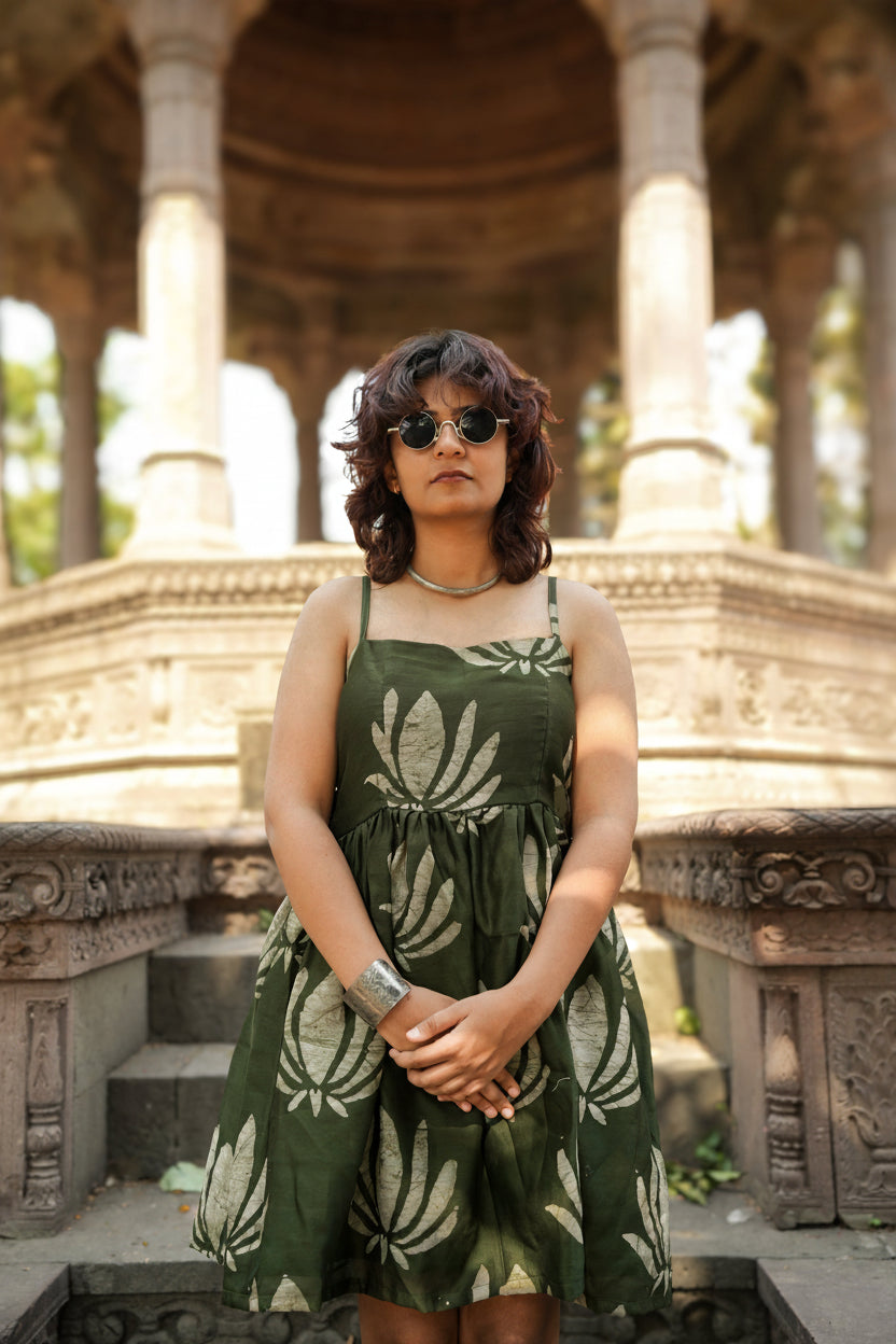 Gehra Green kamal Chanderi hot short dress