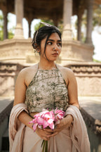 Powder pink & green loom Chanderi blouse