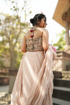 Powder pink & green loom Chanderi blouse