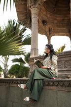 Powder pink & green Chanderi waxed shirt
